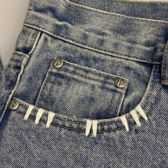 Birth Of Royal Child Men's Distressed Jeans Blue Size S – Chain Ink Print & Fray - Picture 7 of 11